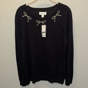 Elle Black Pearl Bow Sweater Women’s Size Large NWT